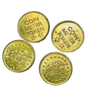 Set Of 4 Token Meter Coin Stars Eagle Gold Tone Colored Metal Lot